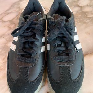 Adidas Velosamba black with white stripes, size 6M/7W